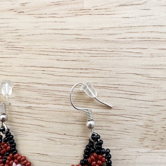 NEW Hand-Beaded Flower‎ Earrings Mini Beads Maroon Pink Black White Southwestern - Picture 3 of 6